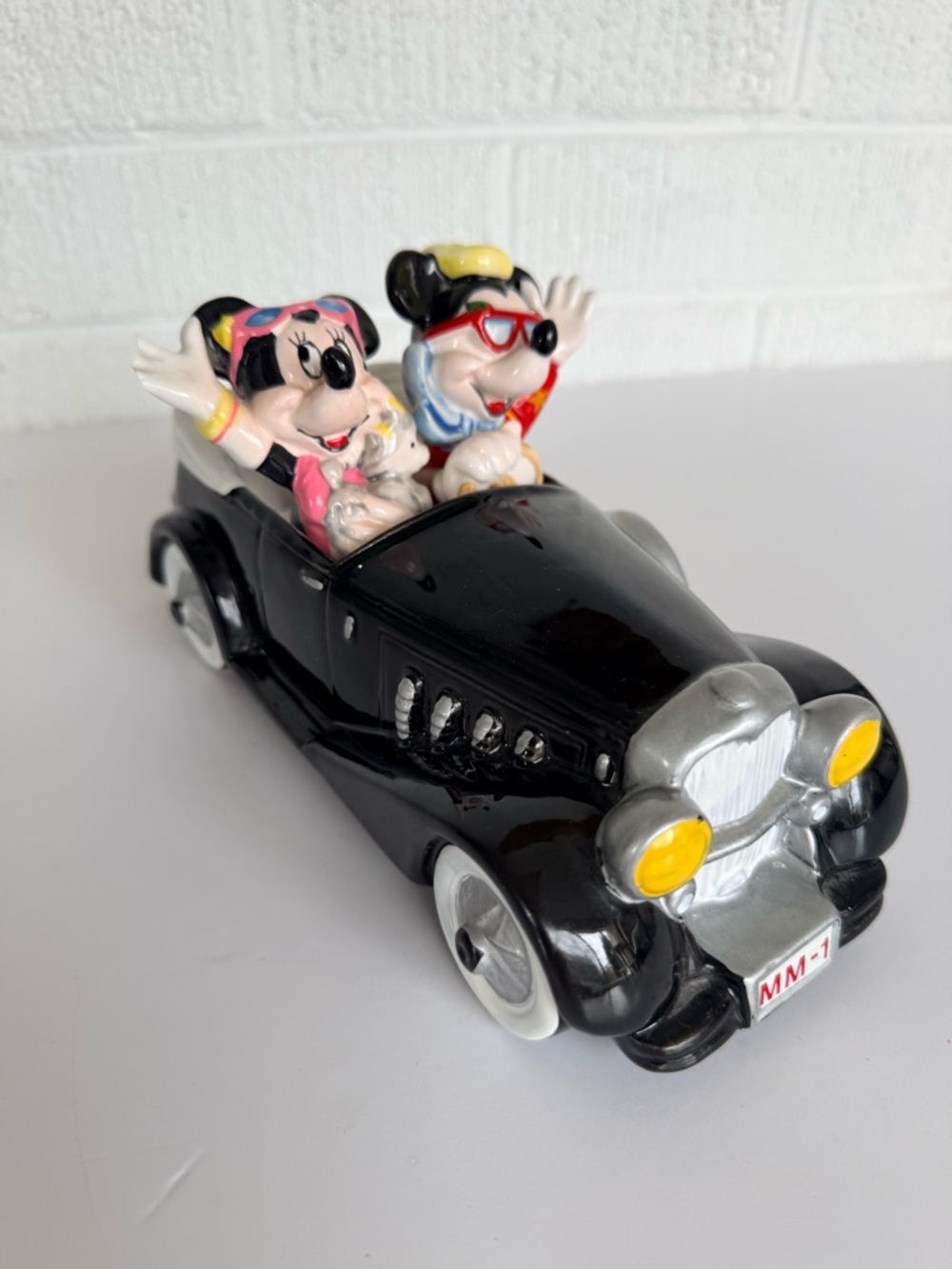 Schmid Disney Mickey Minnie Mouse Ceramic Car Music Box "King of the Road" VTG